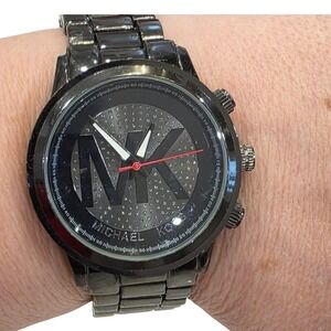 Michael Kors Black Stainless Steel Chronograph Watch MK5163 Rhinestone Dial